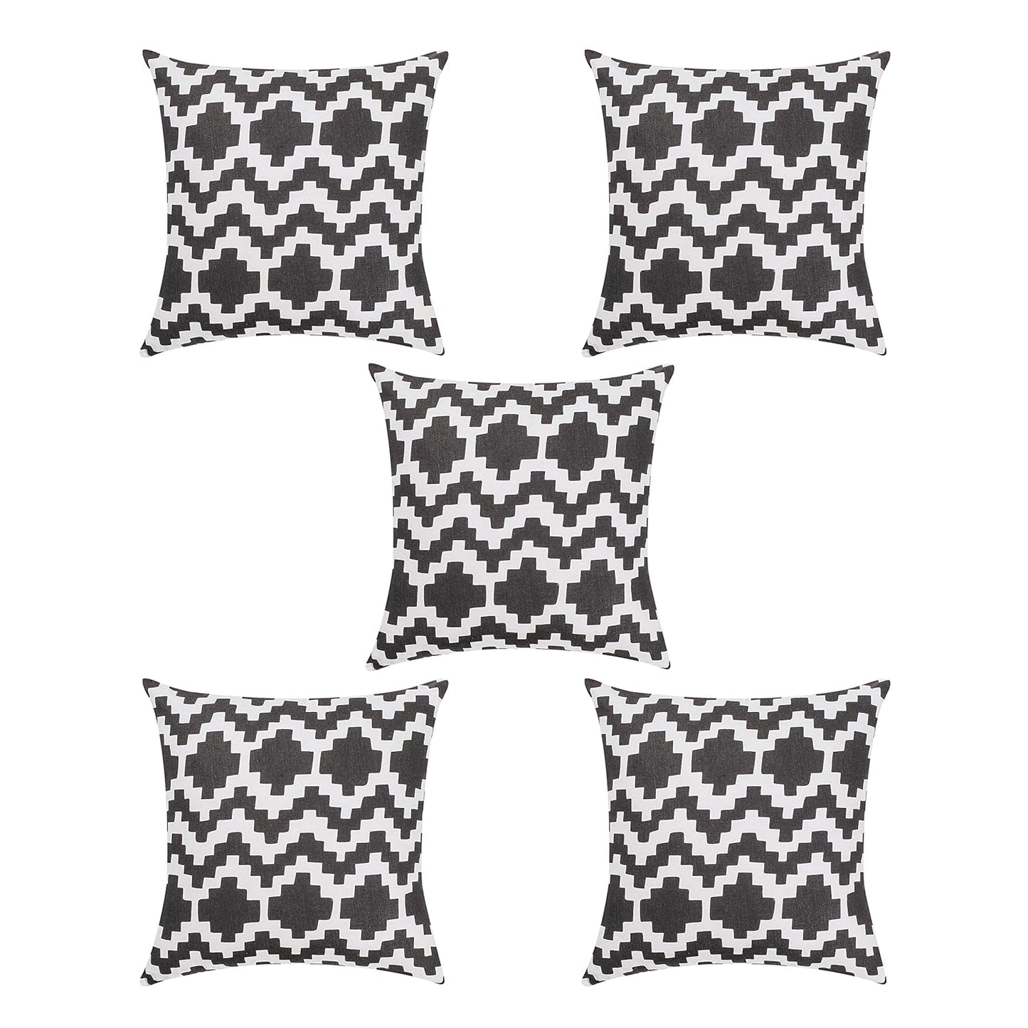 Black Cotton Cushion Covers (Pack of 5) | 16x16" Modern Sofa Pillow Cases - National Woollen & Finishers