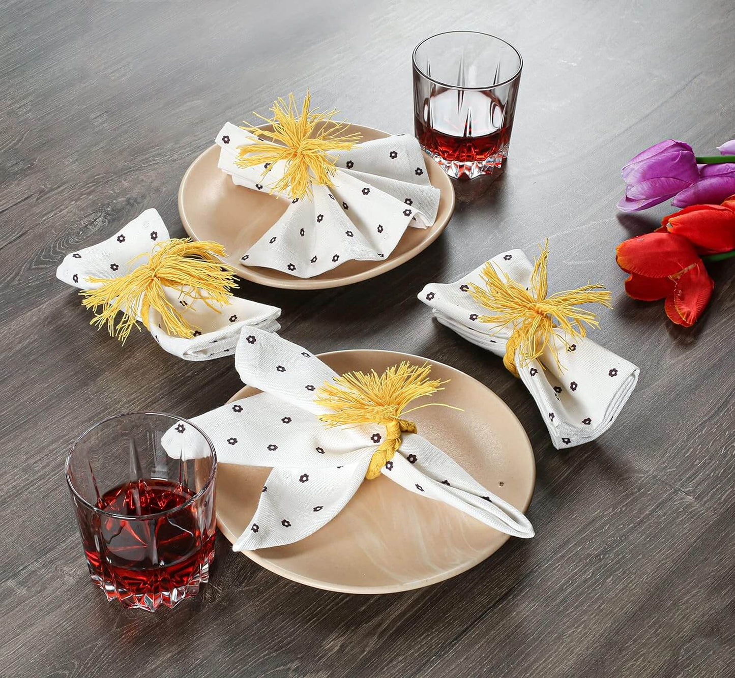 Cotton Dinner Napkins with Handmade Rings – Mauve & White | Pack of 12 - National Woollen & Finishers