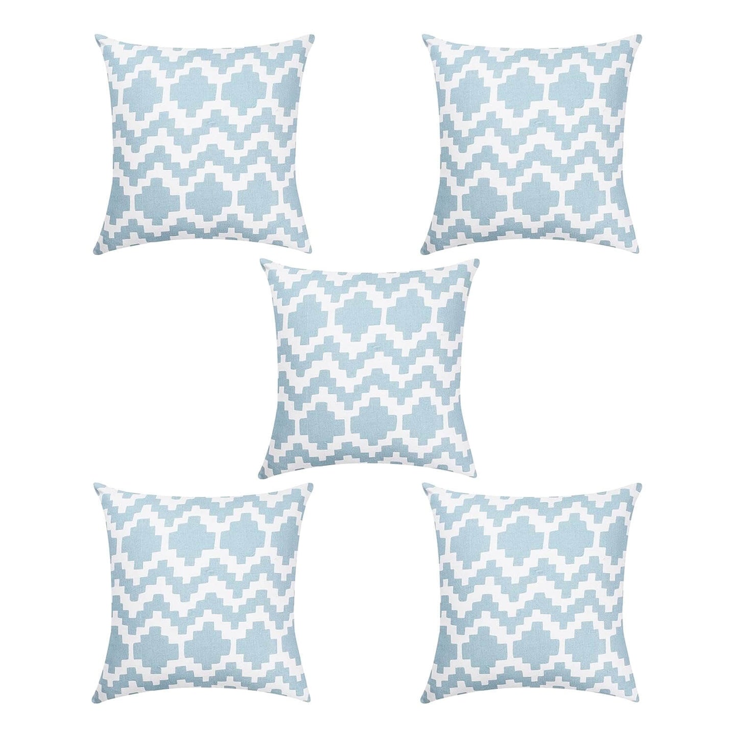 Blue Cotton Cushion Covers (Pack of 5) | 16x16" Modern Sofa Pillow Cases - National Woollen & Finishers
