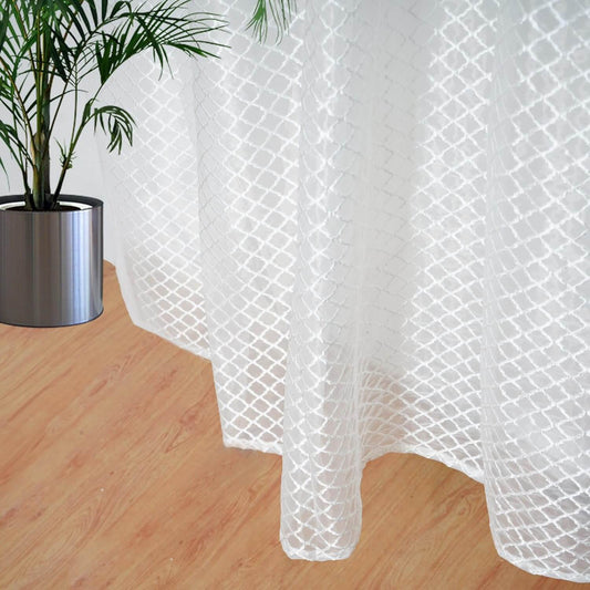 Trellis White Net Curtains (Pack of 2) | 4x5 Ft Semi-Sheer Polyester Panels - National Woollen & Finishers
