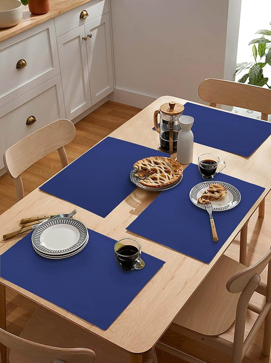 100% Cotton Dining Table Placemats – Blue | Heat-Resistant, Anti-Skid | Set of 4 - National Woollen & Finishers