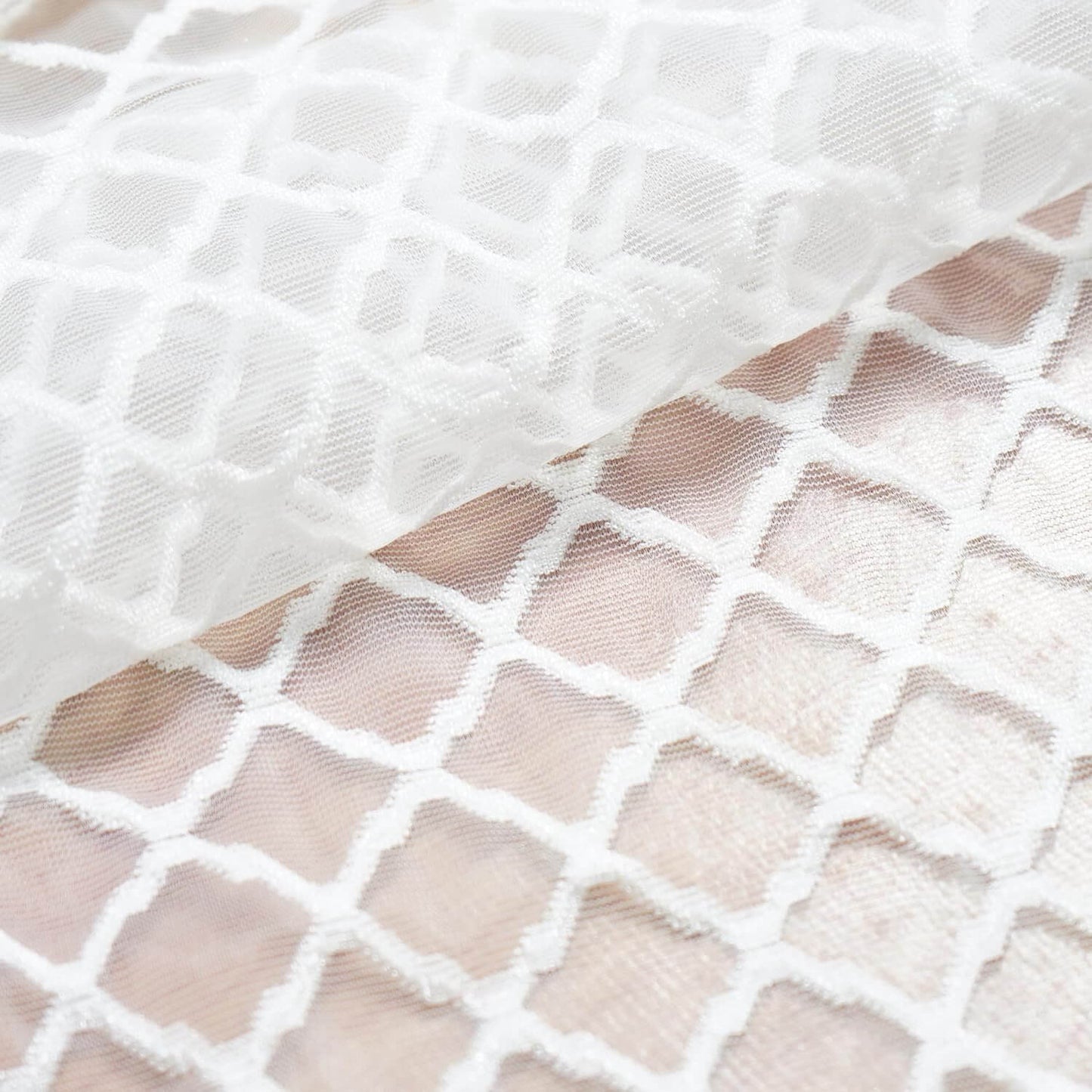 Trellis White Net Curtains (Pack of 2) | 4x5 Ft Semi-Sheer Polyester Panels - National Woollen & Finishers