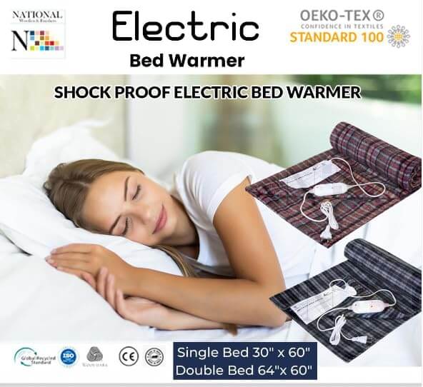 Wool Electric Under Blanket for Single Bed | 30x60" Shockproof Heating Kambal - National Woollen & Finishers