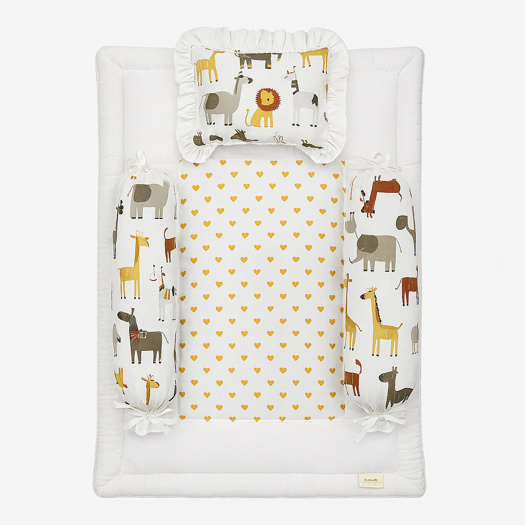 Unisex Baby Bedding Set 4pc | 100% Cotton Mattress, Pillow & Bolsters