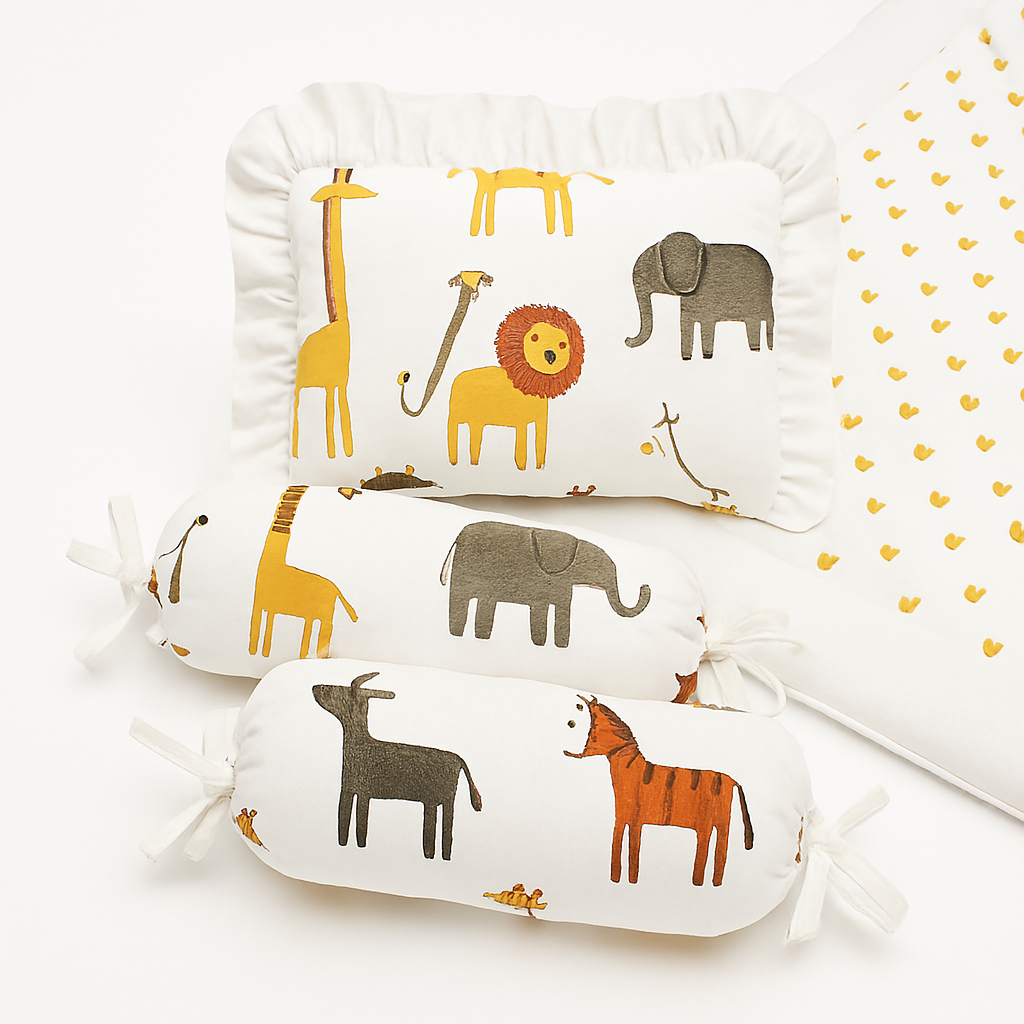 Unisex Baby Bedding Set 4pc | 100% Cotton Mattress, Pillow & Bolsters