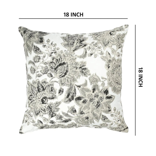 Cotton Cushion Covers Grey Flower Set of 5 | 18x18" Soft & Washable - National Woollen & Finishers