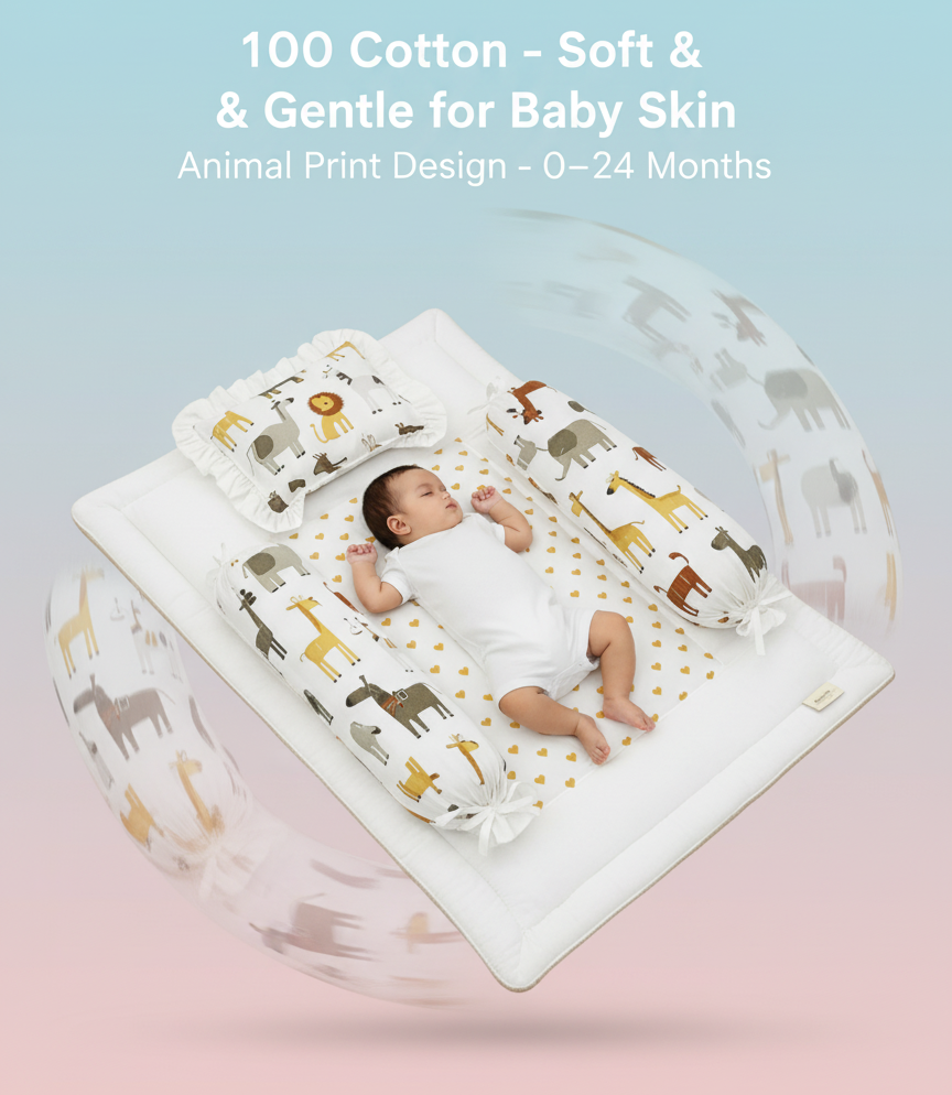 Unisex Baby Bedding Set 4pc | 100% Cotton Mattress, Pillow & Bolsters | NWF