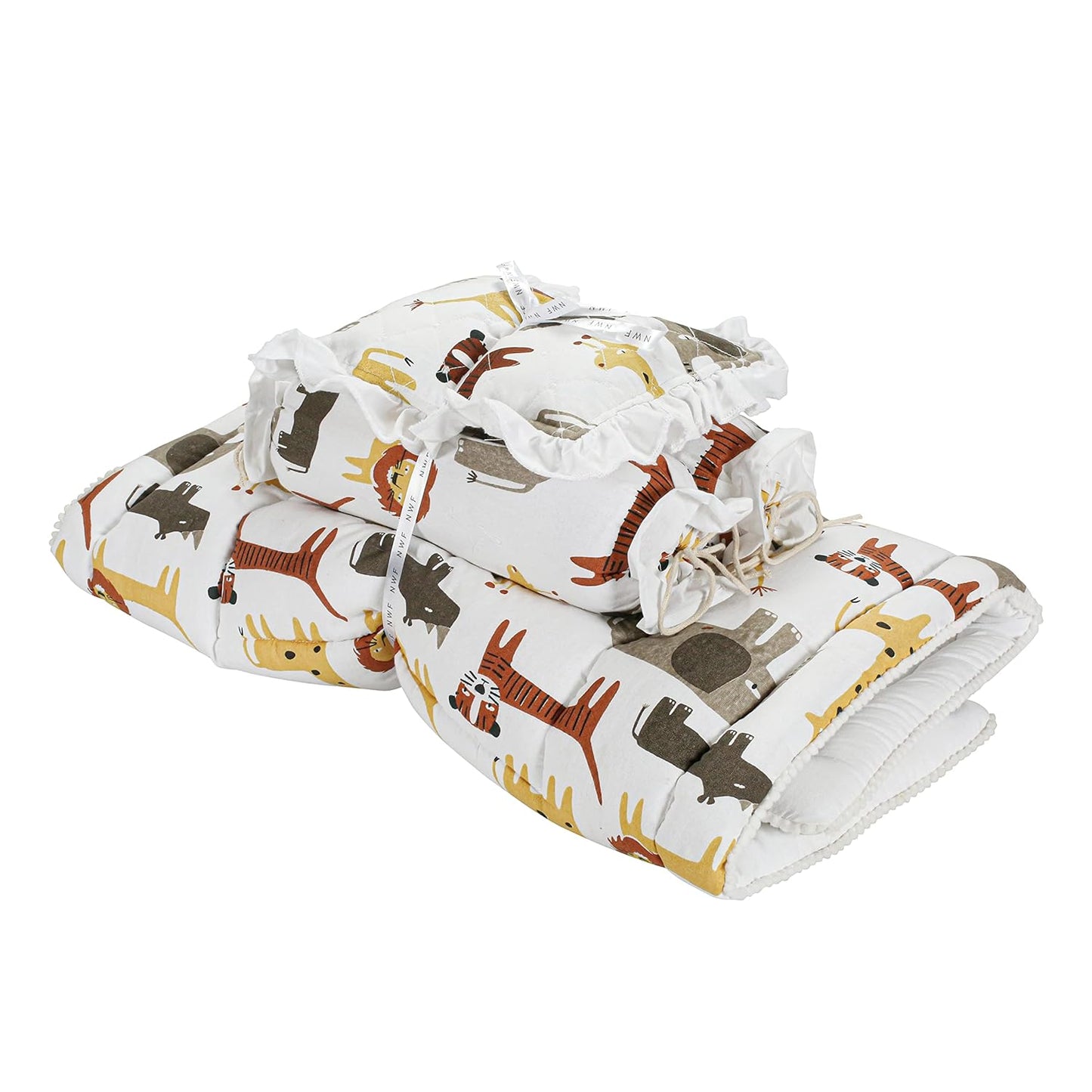 Unisex Baby Bedding Set 4pc | 100% Cotton Mattress, Pillow & Bolsters