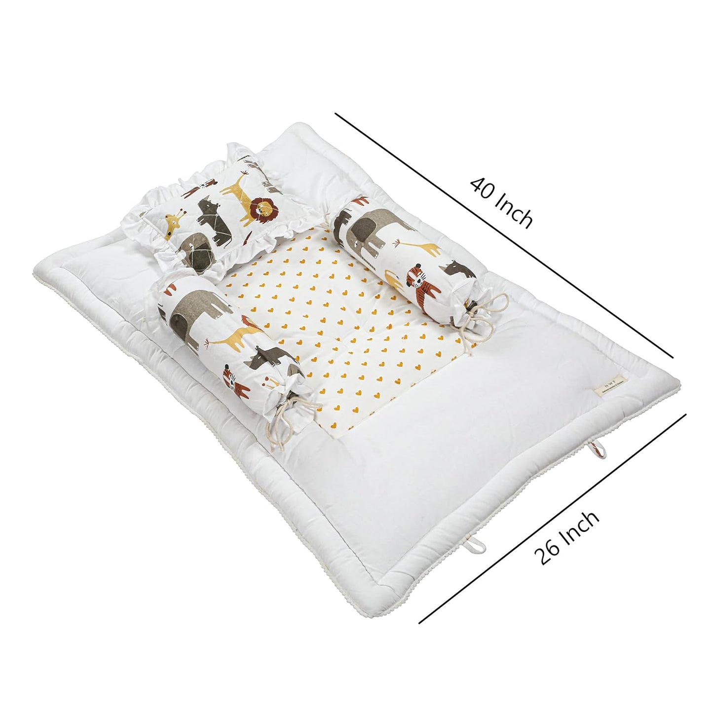 Unisex Baby Bedding Set 4pc | 100% Cotton Mattress, Pillow & Bolsters