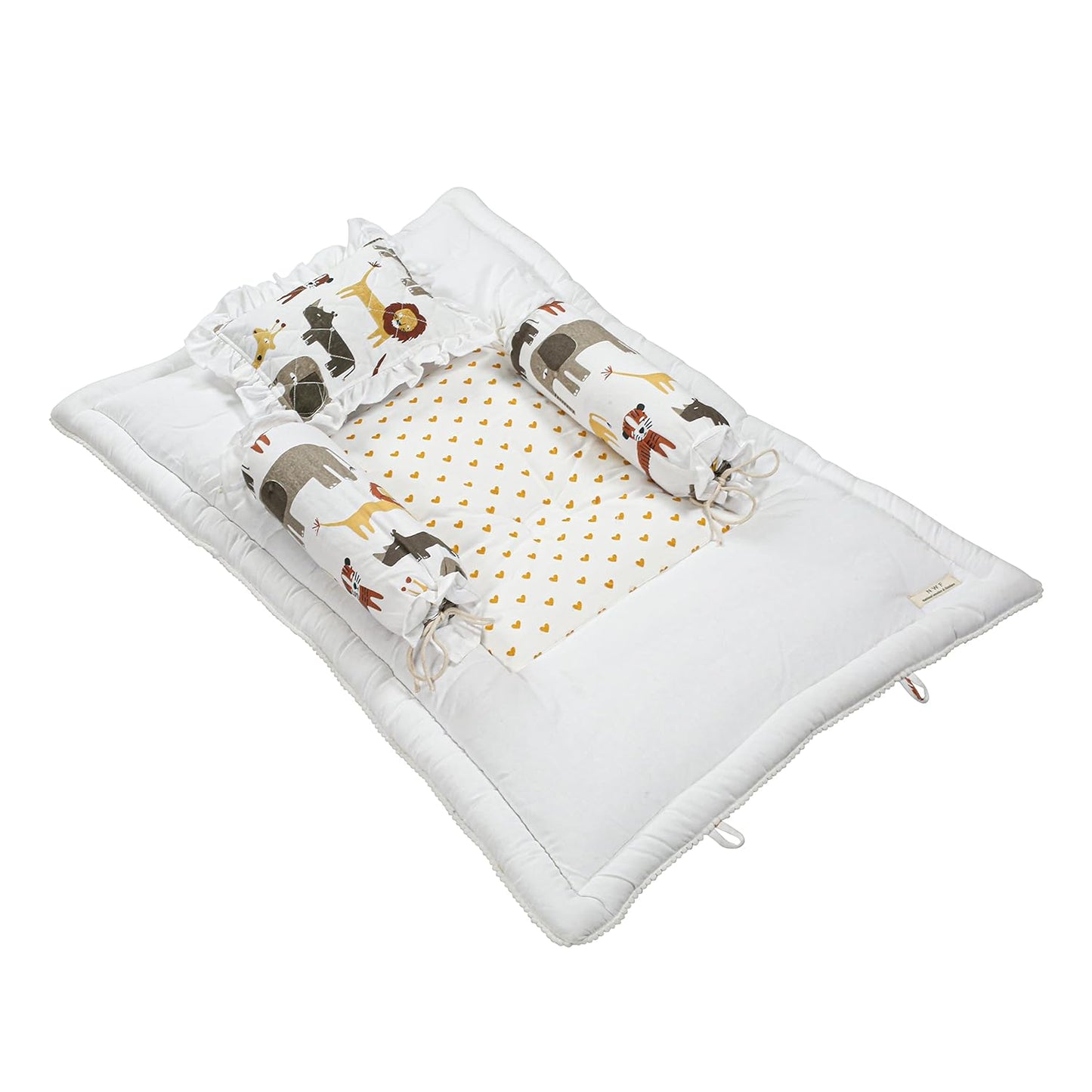 Unisex Baby Bedding Set 4pc | 100% Cotton Mattress, Pillow & Bolsters