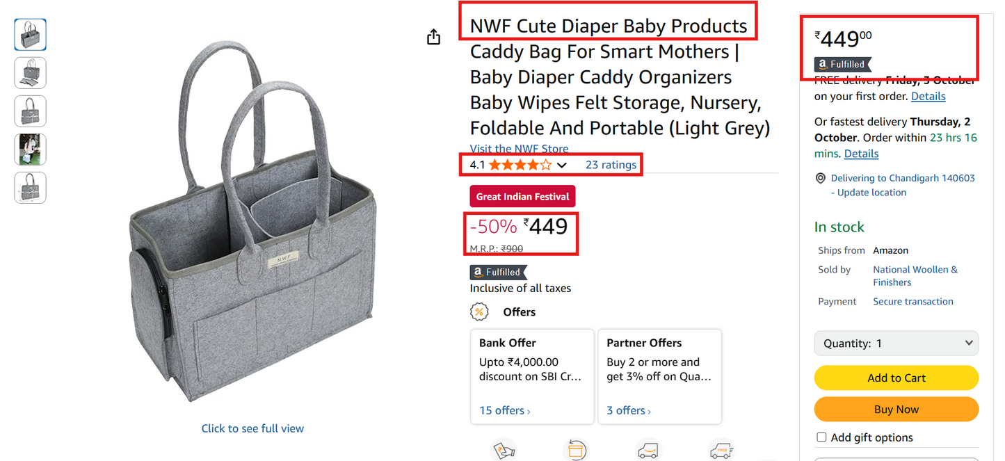 Caddy Bag – Large, Durable & Foldable Organizer for Baby Essentials | NWF National Woollen & Finishers
