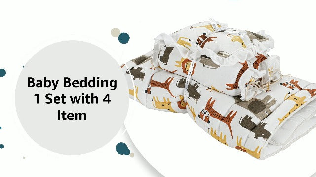 Unisex Baby Bedding Set 4pc | 100% Cotton Mattress, Pillow & Bolsters