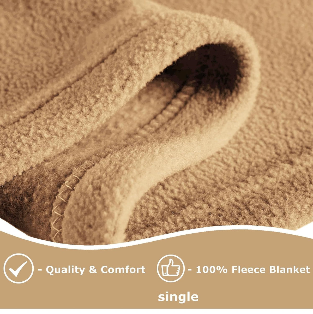 NWF All Season Solid/Plain Lightweight Polar Fleece Single Bed Blanket | Set of 1 | 90 x 60 inches, Camal