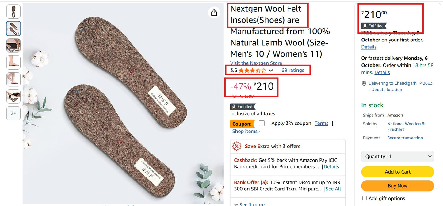 Wool Felt Insoles – 100% Natural Wool | 4mm Thick | NWF