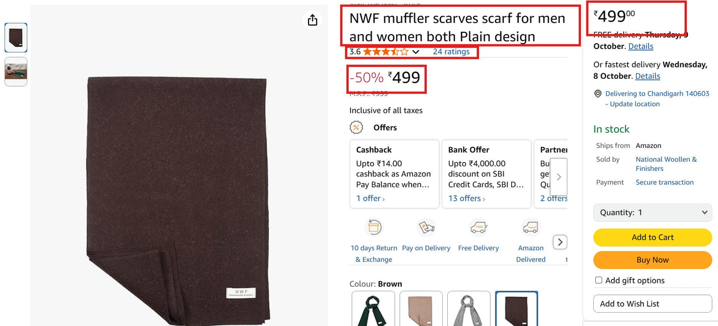 Muffler Scarf for Men & Women – Unisex Wool by NWF National Woollen & Finishers