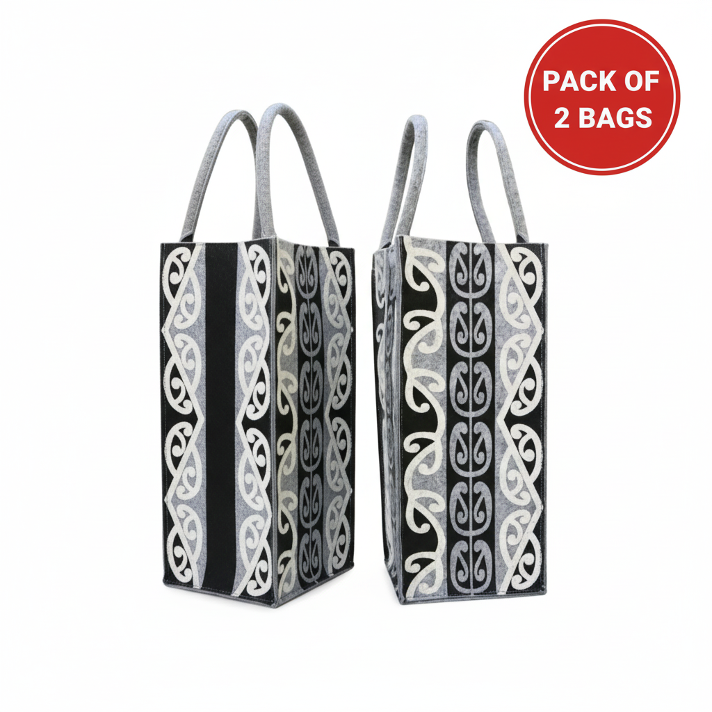 Reusable Felt Wine Gift Bag Grey-Black | Eco-Friendly & Durable | NWF National Woollen & Finishers