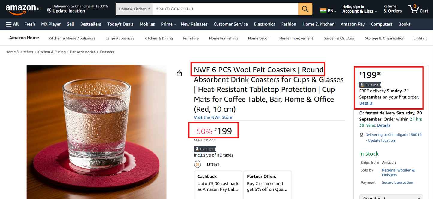 Coaster Set of 6 – Wool Felt, Heat-Resistant & Eco-Friendly | NWF