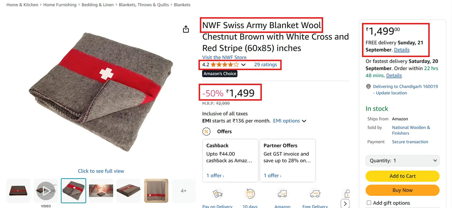 Swiss Army Wool Blanket Chestnut Brown | 100% Wool Vintage Camping Throw National Woollen & Finishers