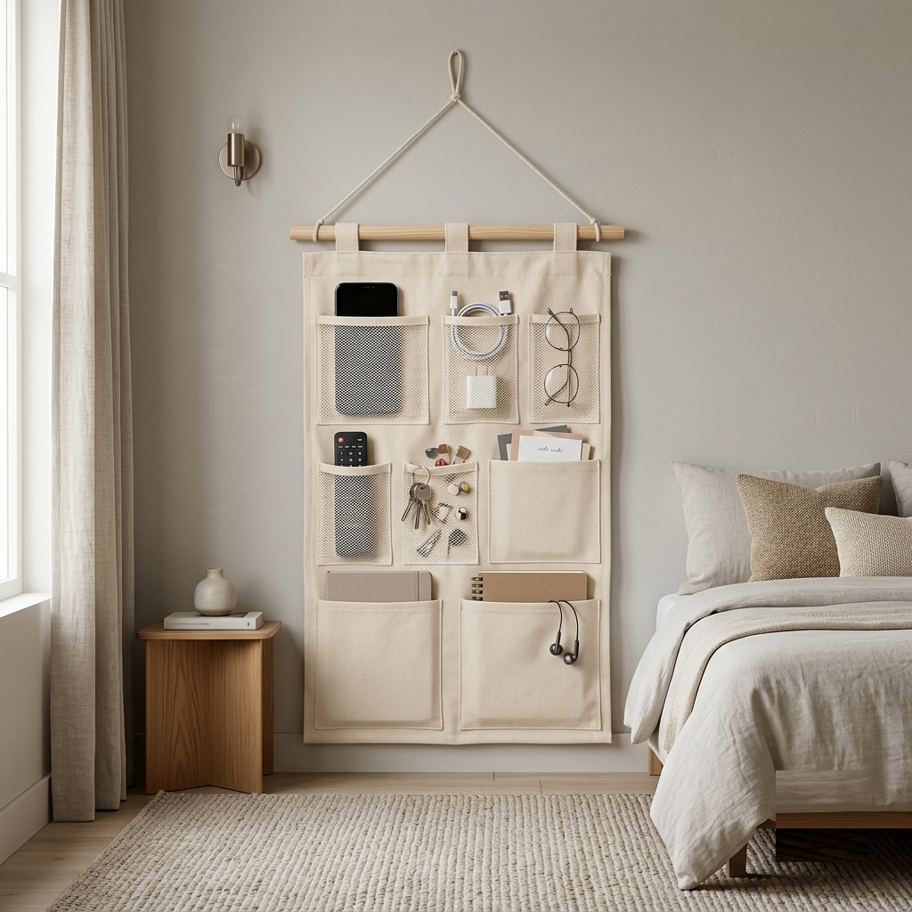 NWF 8 Pocket Wall Hanging Organizer Beige | 8 Pocket Wall Hanging Organizer, 100% Cotton, 30 x 20 Inch, Space Saving