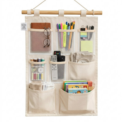 NWF 8 Pocket Wall Hanging Organizer Beige | 8 Pocket Wall Hanging Organizer, 100% Cotton, 30 x 20 Inch, Space Saving