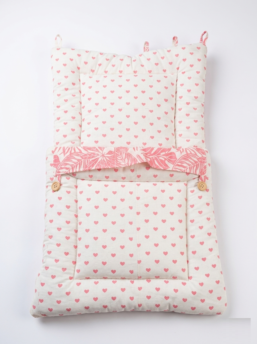 NWF 3 in 1 Baby Carry Nest & Sleeping Bag for Newborn Baby | 100% Cotton Portable Baby Bedding Set with Hood & Zip | Ultra Soft, Travel Friendly & Skin Friendly | 0-12 Months | Pink Leaf Print