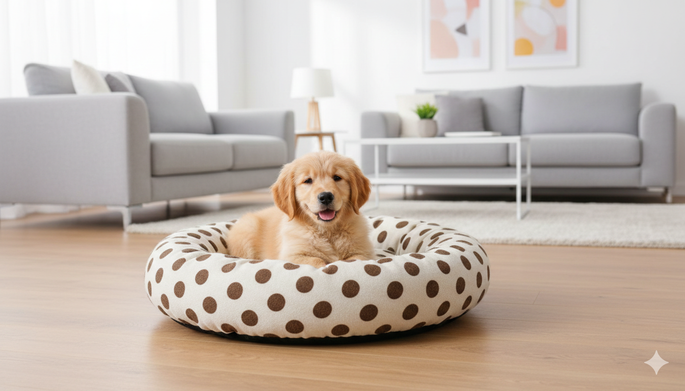 NWF Medium Size Dog Bed (70x70x15 cm) for Puppies, Cats & Dogs | Soft Round Pet Bed with Anti-Skid Bottom | Washable Dual Color Cream & Brown Cushion Pet Beds & Habitats