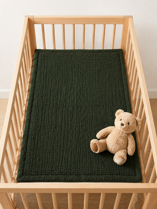 NWF Baby Cotton Godadi Sleeping Mat (34 x 34 Inch) – Soft Breathable Newborn Baby Bedding, Foldable Baby Bed, Washable Cradle Sheet & Mattress Pad (0–12 Months) - Green