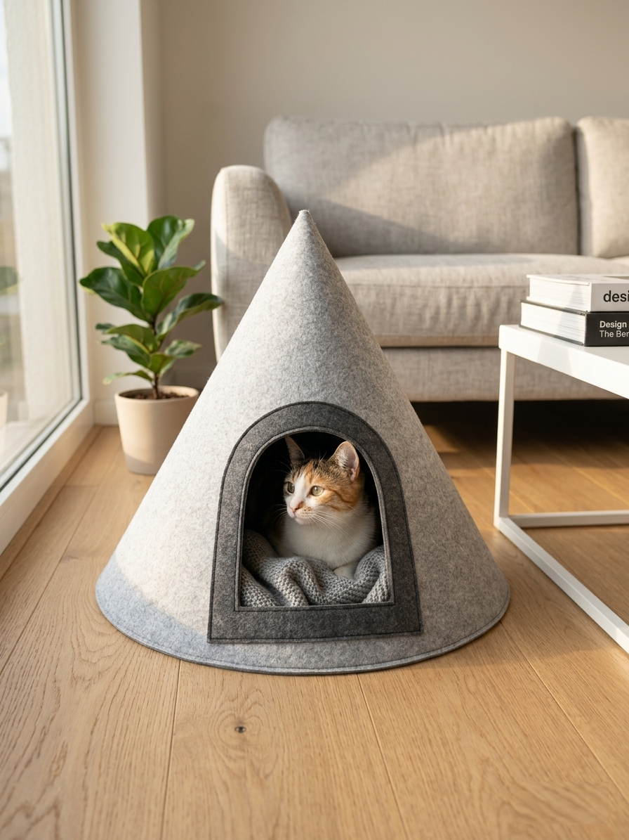 NWF Felt Cat Cave Bed with Cushion, Foldable Cat House Tent, Indoor Cat Bed Cave for Cats & Kittens, Cozy Pet Cave Bed for Small Dogs (Without Cushion)