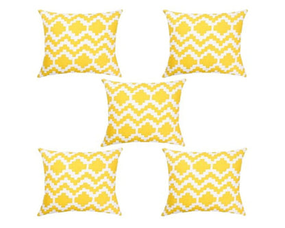 Printed Cotton Canvas Cushion Covers Yellow | Pack of 5, 16x16" Soft - National Woollen & Finishers
