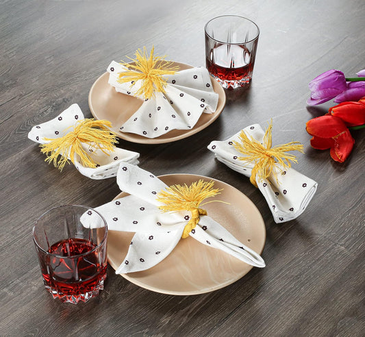 Cotton Dinner Napkins with Handmade Rings – Mauve & White | Pack of 12