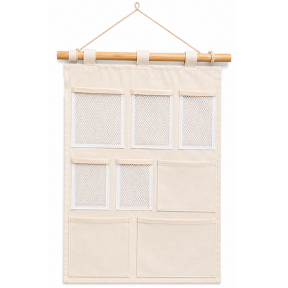NWF 8 Pocket Wall Hanging Organizer Beige | 8 Pocket Wall Hanging Organizer, 100% Cotton, 30 x 20 Inch, Space Saving