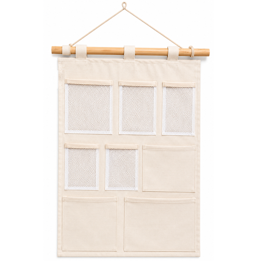 NWF 8 Pocket Wall Hanging Organizer Beige | 8 Pocket Wall Hanging Organizer, 100% Cotton, 30 x 20 Inch, Space Saving