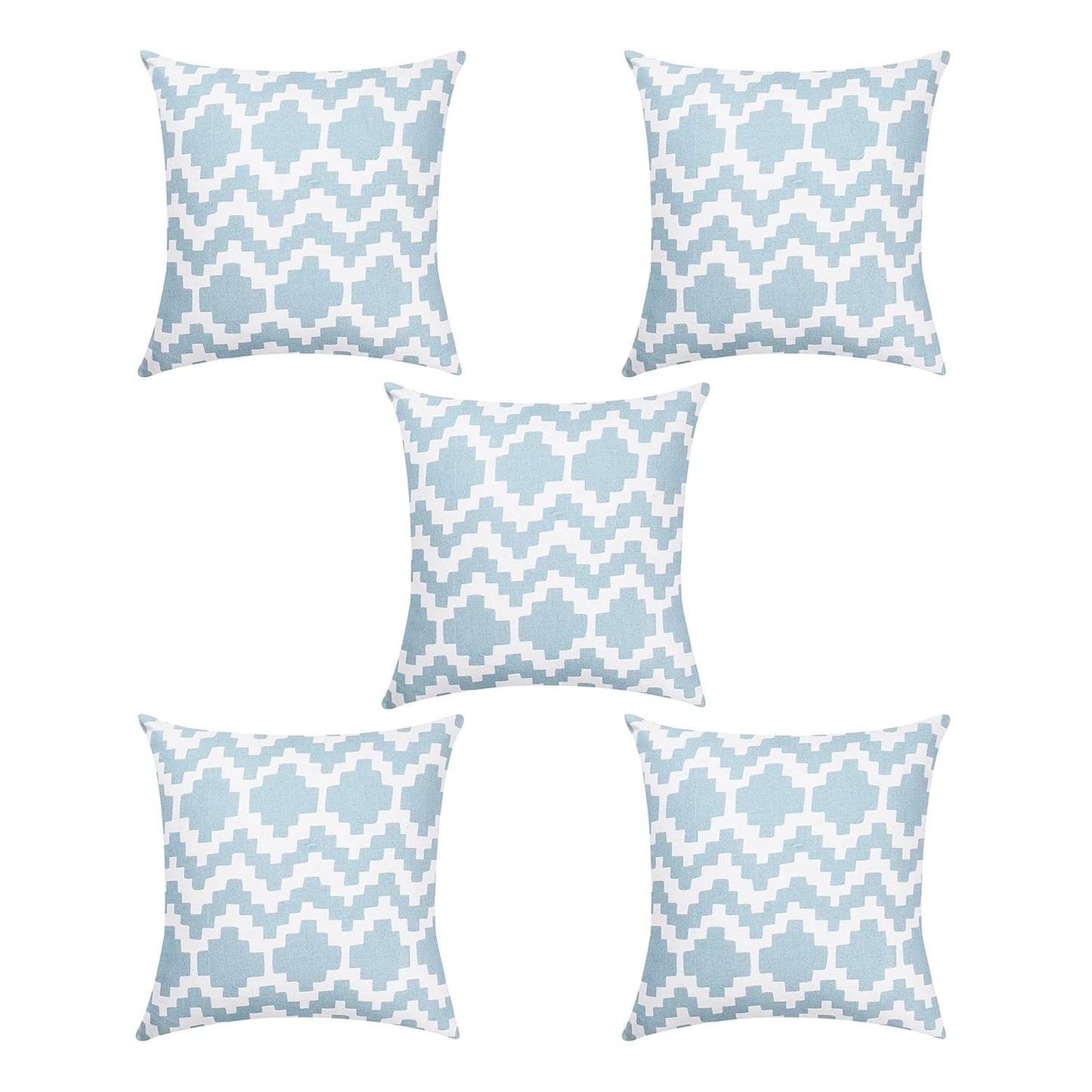 Blue Cotton Cushion Covers (Pack of 5) | 16x16" Modern Sofa Pillow Cases