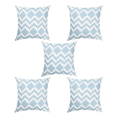 Blue Cotton Cushion Covers (Pack of 5) | 16x16" Modern Sofa Pillow Cases - National Woollen & Finishers