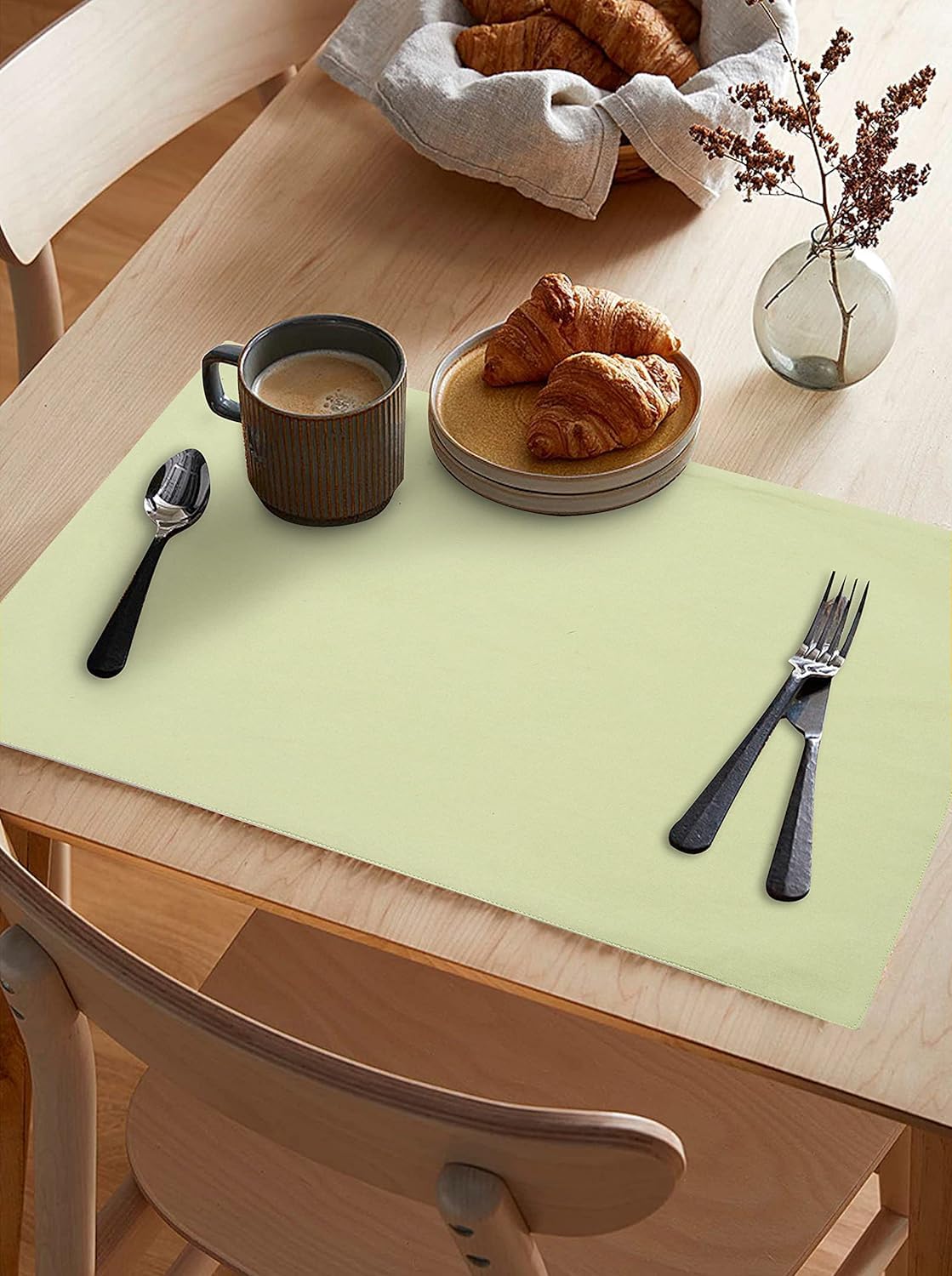 Cotton Table Placemats Set of 4 | Green Heat-Resistant & Washable Mats