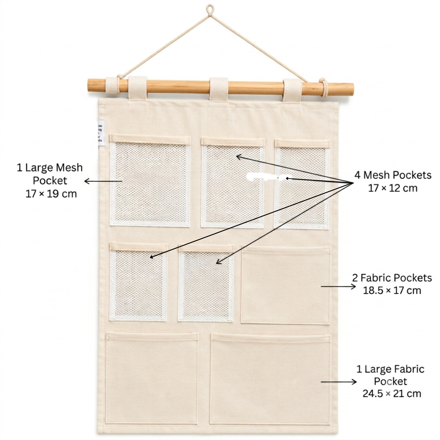 NWF 8 Pocket Wall Hanging Organizer Beige | 8 Pocket Wall Hanging Organizer, 100% Cotton, 30 x 20 Inch, Space Saving