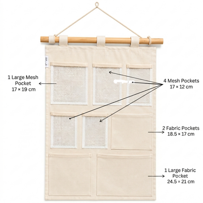 NWF 8 Pocket Wall Hanging Organizer Beige | 8 Pocket Wall Hanging Organizer, 100% Cotton, 30 x 20 Inch, Space Saving