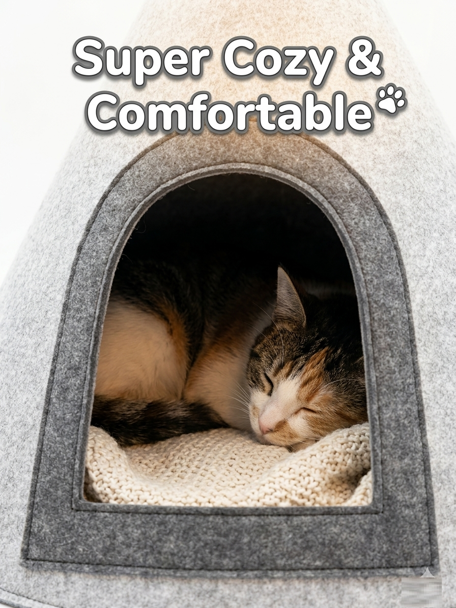 NWF Felt Cat Cave Bed with Cushion, Foldable Cat House Tent, Indoor Cat Bed Cave for Cats & Kittens, Cozy Pet Cave Bed for Small Dogs (Without Cushion)
