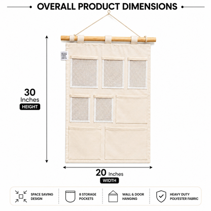 NWF 8 Pocket Wall Hanging Organizer Beige | 8 Pocket Wall Hanging Organizer, 100% Cotton, 30 x 20 Inch, Space Saving