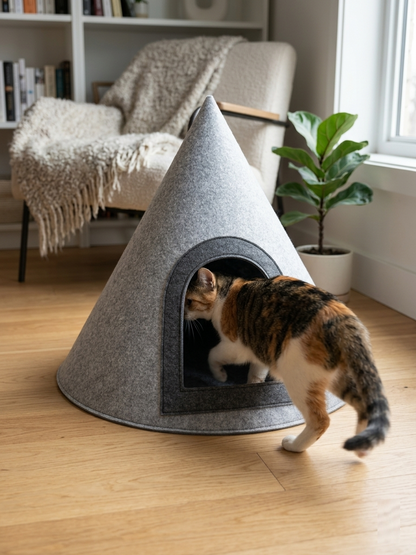 NWF Felt Cat Cave Bed with Cushion, Foldable Cat House Tent, Indoor Cat Bed Cave for Cats & Kittens, Cozy Pet Cave Bed for Small Dogs (Without Cushion)