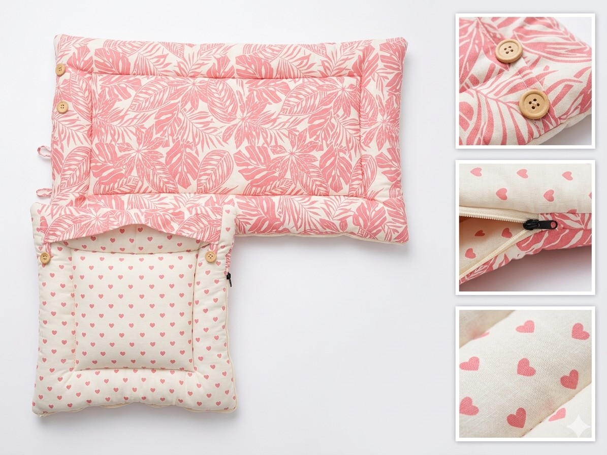 NWF 3 in 1 Baby Carry Nest & Sleeping Bag for Newborn Baby | 100% Cotton Portable Baby Bedding Set with Hood & Zip | Ultra Soft, Travel Friendly & Skin Friendly | 0-12 Months | Pink Leaf Print