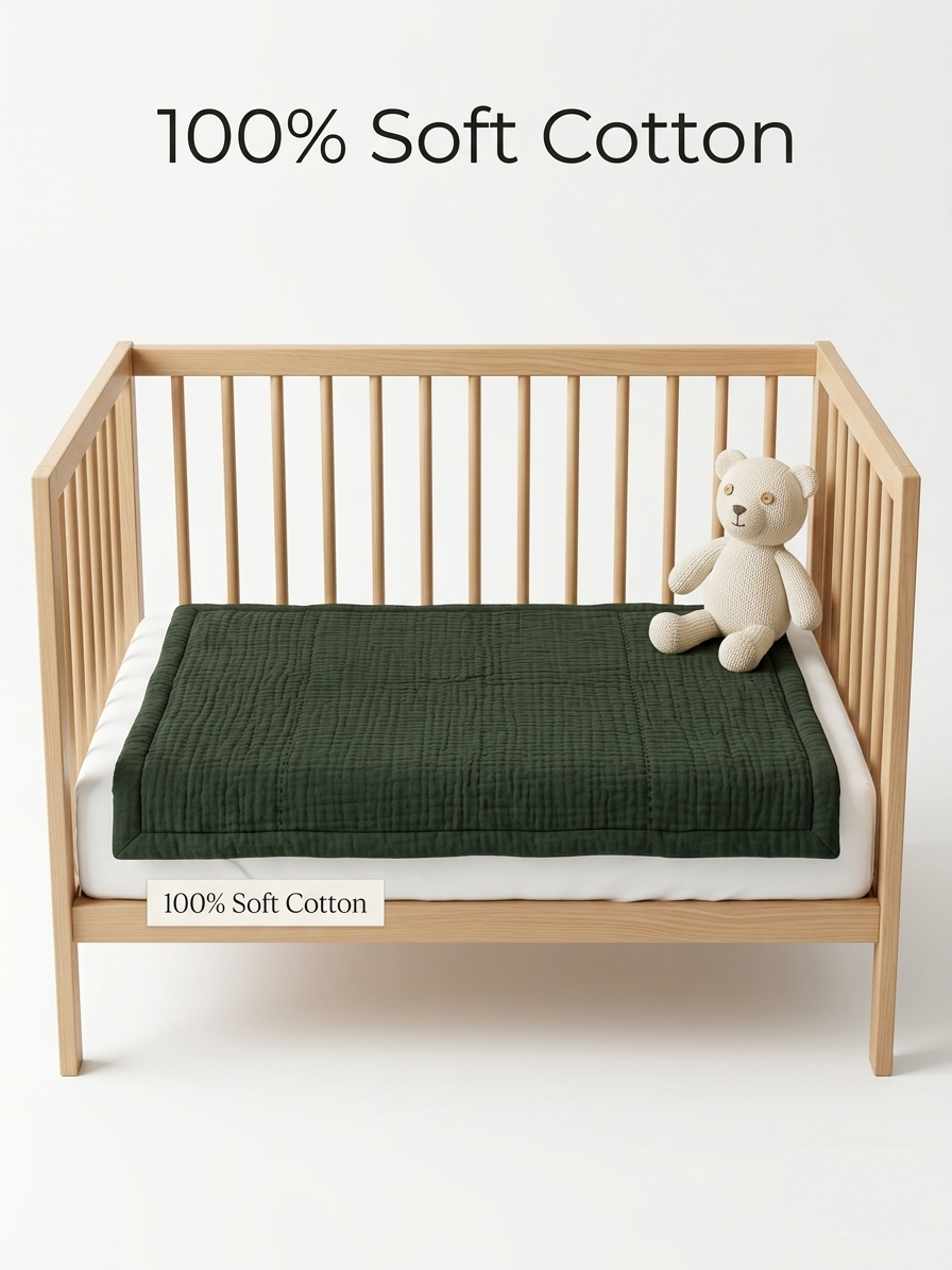 NWF Baby Cotton Godadi Sleeping Mat (34 x 34 Inch) – Soft Breathable Newborn Baby Bedding, Foldable Baby Bed, Washable Cradle Sheet & Mattress Pad (0–12 Months) - Green