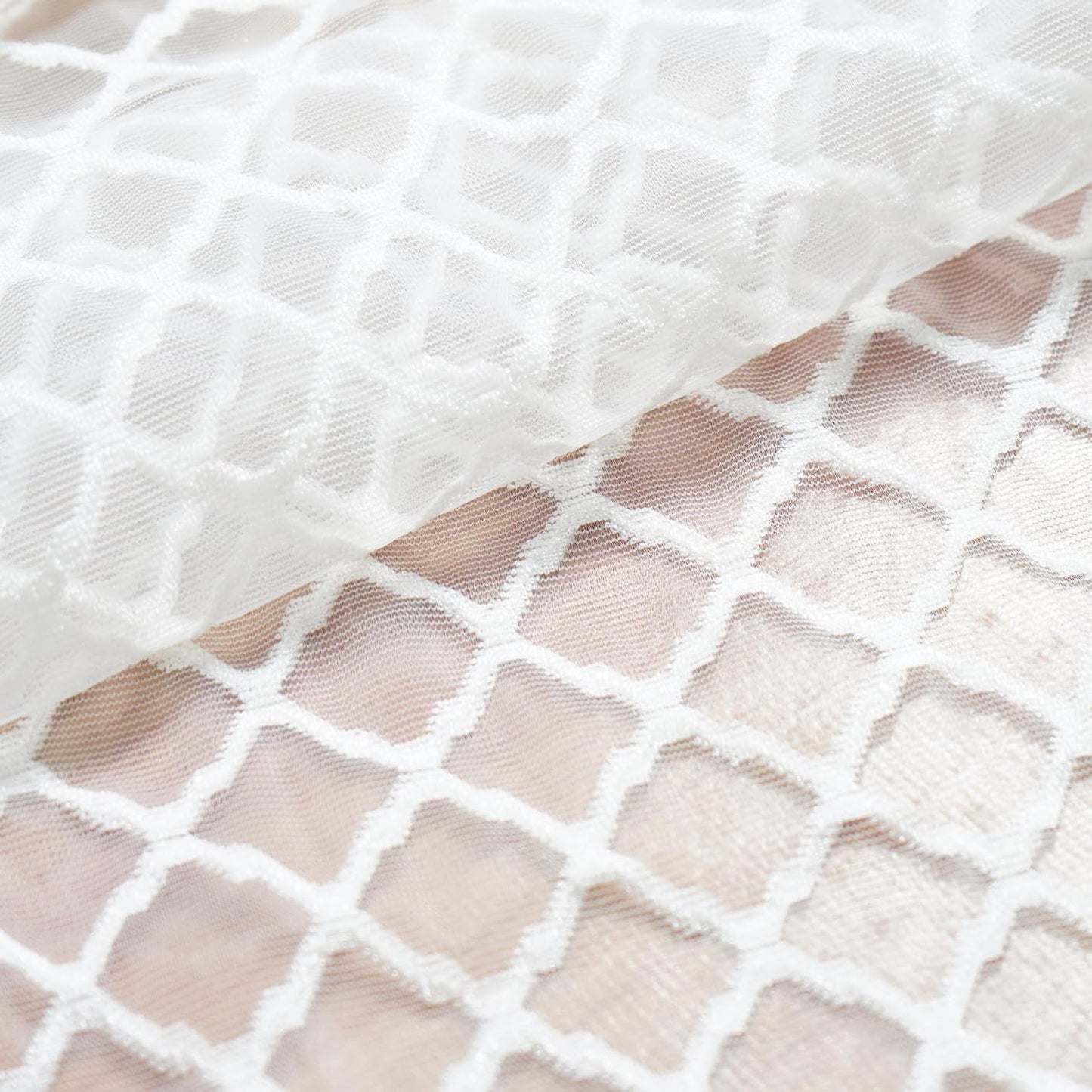 Trellis White Net Curtains (Pack of 2) | 4x5 Ft Semi-Sheer Polyester Panels