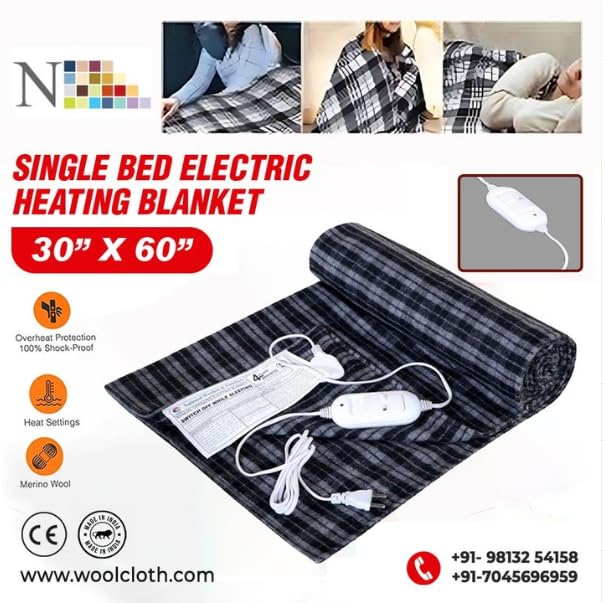 Wool Electric Under Blanket for Single Bed | 30x60" Shockproof Heating Kambal