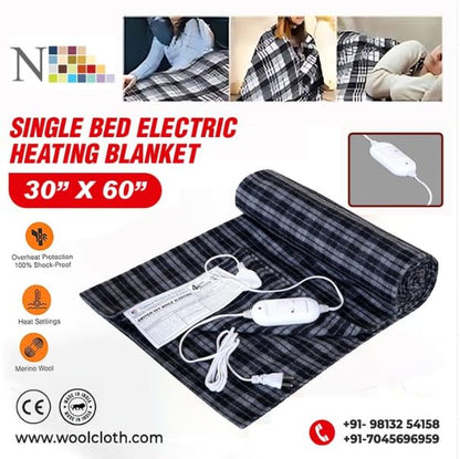 Wool Electric Under Blanket for Single Bed | 30x60" Shockproof Heating Kambal