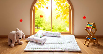 Baby Bedding Set Brown Teddy Green Tree | 100% Cotton Mattress & Bolsters