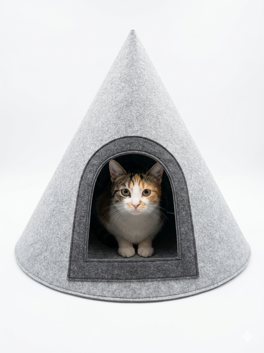NWF Felt Cat Cave Bed with Cushion, Foldable Cat House Tent, Indoor Cat Bed Cave for Cats & Kittens, Cozy Pet Cave Bed for Small Dogs (Without Cushion)