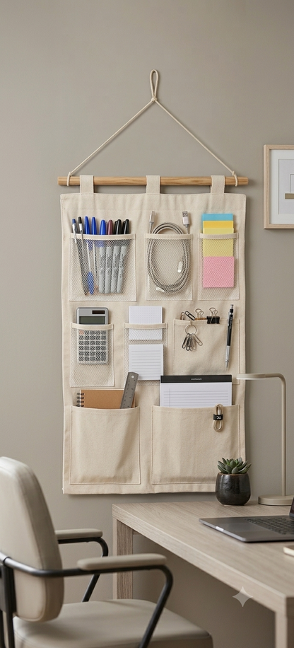 NWF 8 Pocket Wall Hanging Organizer Beige | 8 Pocket Wall Hanging Organizer, 100% Cotton, 30 x 20 Inch, Space Saving