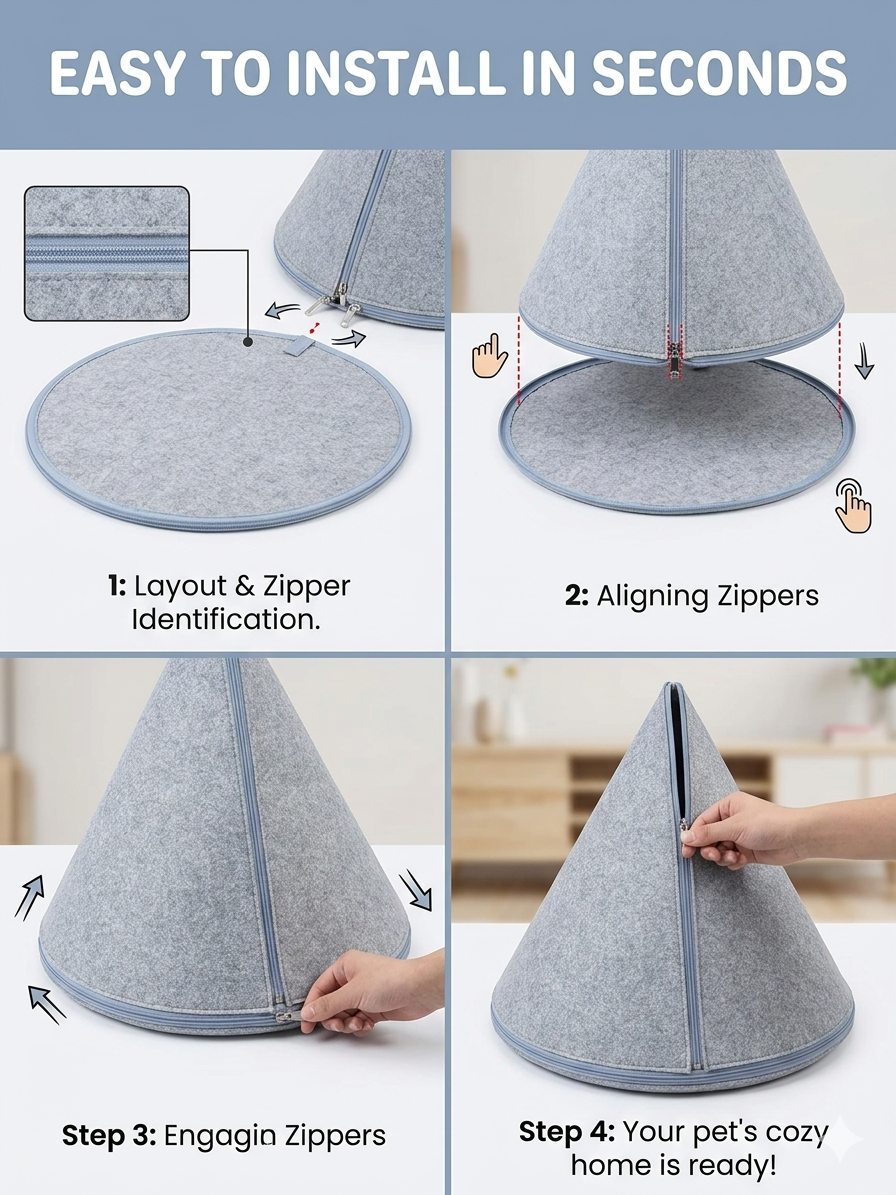 NWF Felt Cat Cave Bed with Cushion, Foldable Cat House Tent, Indoor Cat Bed Cave for Cats & Kittens, Cozy Pet Cave Bed for Small Dogs (Without Cushion)