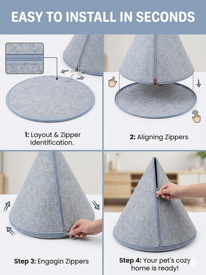 NWF Felt Cat Cave Bed with Cushion, Foldable Cat House Tent, Indoor Cat Bed Cave for Cats & Kittens, Cozy Pet Cave Bed for Small Dogs (Without Cushion)